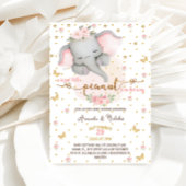 Invitation Bébé rose pâle Eléphant fille Douche