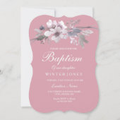 Invitation Bébé rose pâle Fleur Baptême Baptême Baptême (Devant)