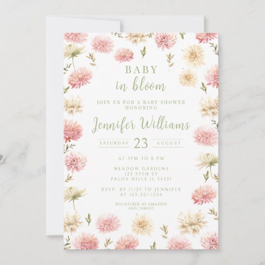 Invitation Bébé rose pâle pastel dans la douche fleurie Invit (Devant)