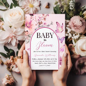 Invitation Bébé rose papillon en fleur Baby shower fille
