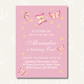 Invitation Bébé rose papillon fille 1er anniversaire fête
