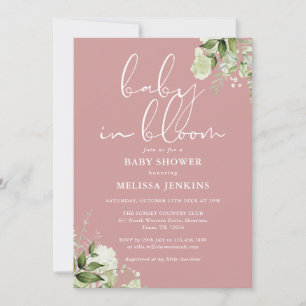 Invitation Bébé Rose Poussiéreuse en Fleur Baignade dans la V
