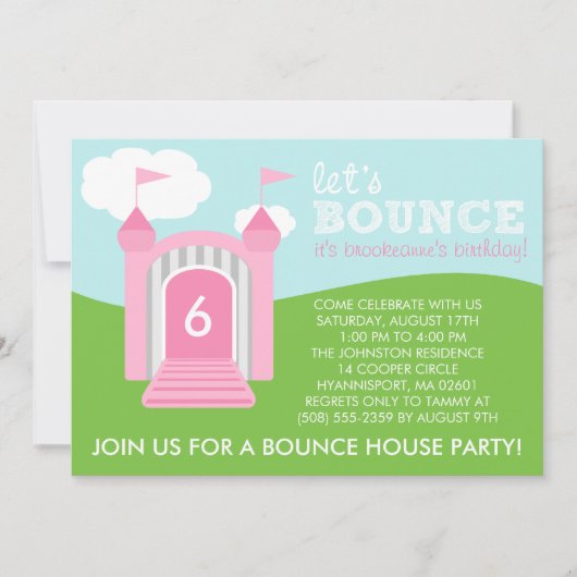 Invitation Bébé rose rebondissons la fête d'anniversaire de l (Devant)