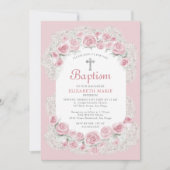 Invitation Bébé rose Respiration rose Blanc Élégant Fille Bap (Devant)