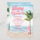 Invitation Bébé rose rétro à bord Baby shower Surf (Devant / Derrière)