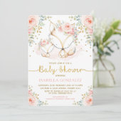 Invitation Bébé rose rose floral boisé Fox fille douche (Debout devant)