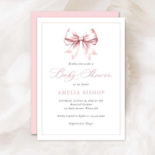 Invitation Bébé rose rousse fille Baby shower élégant