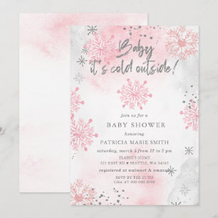 Invitation Bébé rose son Baby shower d'hiver froid à l'extéri