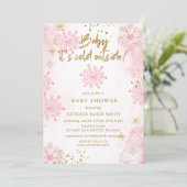 Invitation Bébé rose son Baby shower d'hiver froid à l'extéri (Debout devant)