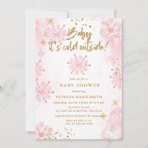 Invitation Bébé rose son Baby shower d'hiver froid à l'extéri