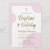 Invitation Bébé rose sur mesure Baptême fille 1er anniversair (Devant / Derrière)