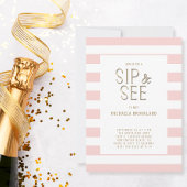 Invitation Bébé rose vif blanc rayé fille Sip et voir