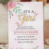 Invitation Bébé rose vif C'est une fille Douche aquarelle