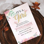 Invitation Bébé rose vif C'est une fille Douche aquarelle