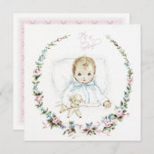 Invitation Bébé rose Vintage bébé fille douche (Devant / Derrière)