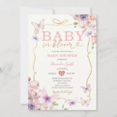 Invitation Bébé rose violet en fleur Baby shower fille Bow (Devant)