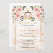 Invitation Bébé Roses roses roses Princesse Cinderella Quince (Devant / Derrière)