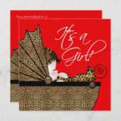 Invitation Bébé rouge léopard Douche fille (Devant / Derrière)