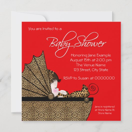 Invitation Bébé rouge léopard Douche fille (Dos)