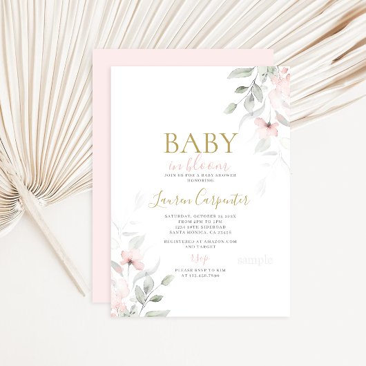 Invitation Bébé rousse en fleur Baby shower fille
