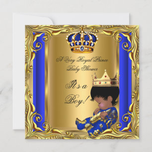 Invitation Bébé royal bleu Baby Shower Or Ethnique Garçon