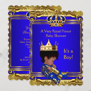 Invitation Bébé Royal Bleu Baby Shower Or Garçon Ethnique