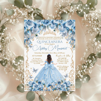 Invitation Bébé Royal Couronne d'Or Bleue Quinceañera