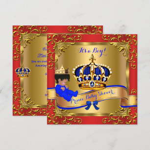 Invitation Bébé royal Fête prénatale Garçon Rouge Bleu Or 4