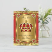 Invitation Bébé royal fille ou garçon Shower Régale Rouge Or  (Debout devant)