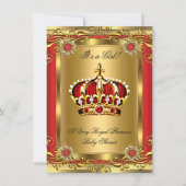 Invitation Bébé royal fille ou garçon Shower Régale Rouge Or  (Devant)