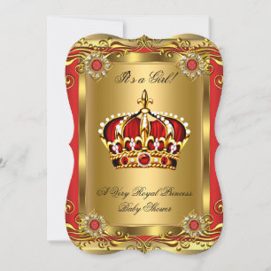 Invitation Bébé royal garçon ou fille Shower Régale Rouge Or 