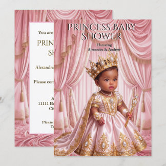 Invitation Bébé Royal Princess Fête Prénatale Couronne Rose O