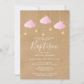 Invitation Bébé rustique Baptême Christening Twinkle Stars (Devant)
