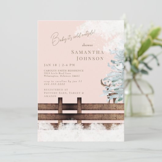 Invitation Bébé rustique Bois Bébé il fait froid dehors (Debout devant)