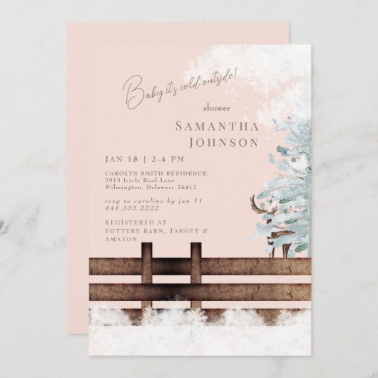 Invitation Bébé rustique Bois Bébé il fait froid dehors (Devant / Derrière)