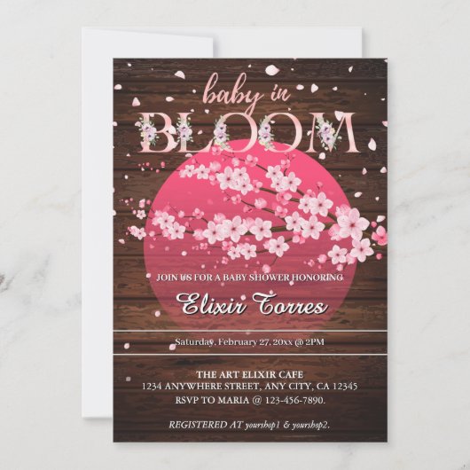 Invitation Bébé rustique en fleur Sakura cerise en fleurs (Devant)