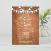 Invitation Bébé rustique garçon Bleu Bunting Baptême Christen (Debout devant)