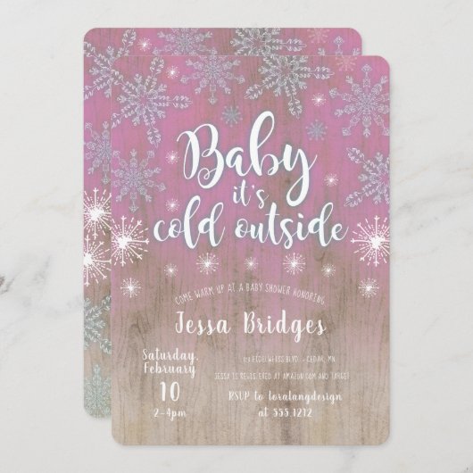 Invitation Bébé rustique Il fait froid à l'extérieur Invitati (Devant / Derrière)