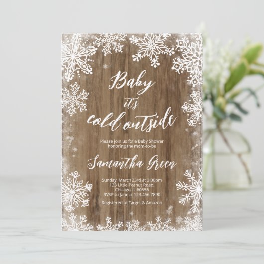 Invitation Bébé rustique Il fait froid dehors Baby shower (Debout devant)