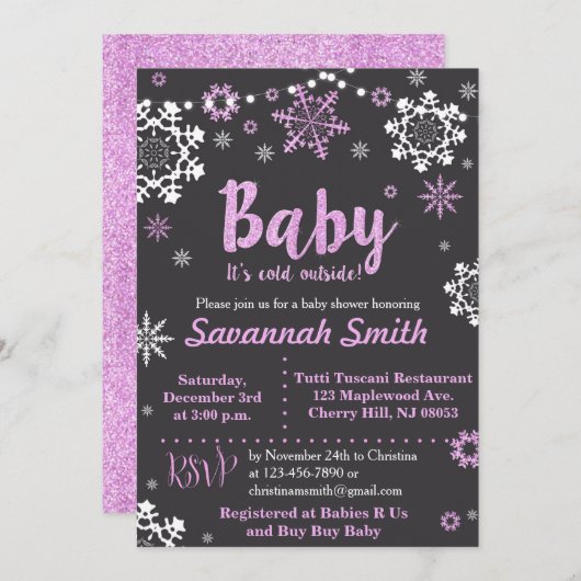 Invitation Bébé sa fille extérieure froide d'invitations de (Devant / Derrière)