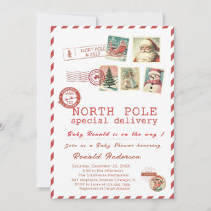 Invitation Bébé Santa aquarelle Hiver  Fête prénatale future 