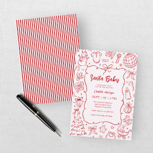 Invitation Bébé Santa Rouge Rose Fait Main Baby Shower de Fêt