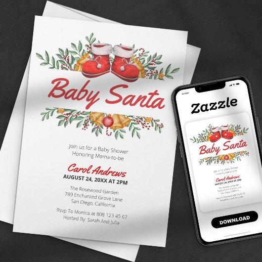 Invitation Bébé Santa Verdure Baptême de Bébé Noël