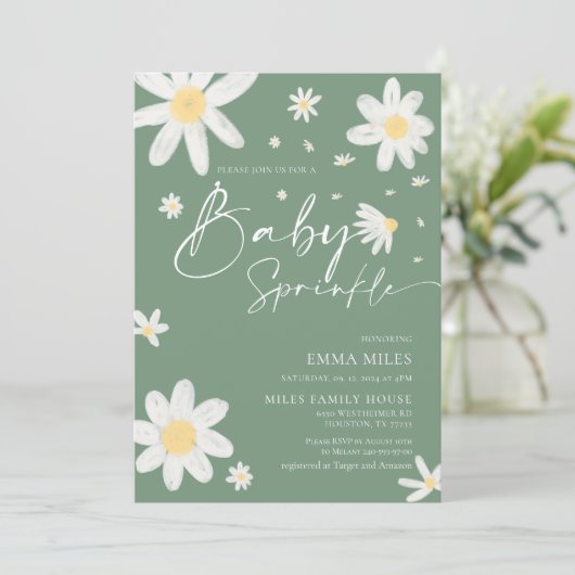 Invitation Bébé saupoudré, Baby shower Vert Sage Maisy (Debout devant)