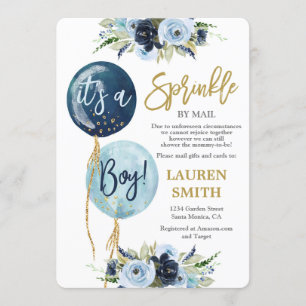 Invitation Bébé saupoudré par Mail Navy bleu ballon douche ga