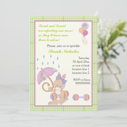 Invitation Bébé saupoudrer de chaux vert plaid frontière (Debout devant)