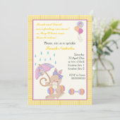 Invitation Bébé saupoudrer de la bordure jaune plaid (Debout devant)