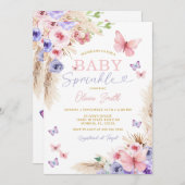 Invitation Bébé saupoudrer de papillons violets roses (Devant / Derrière)