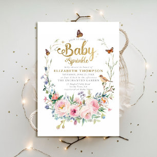 Invitation Bébé Saupoudrer Fleur sauvage Papillons Baby showe