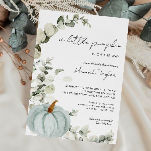 Invitation Bébé Shower Automne Petite Citrouille Bleue